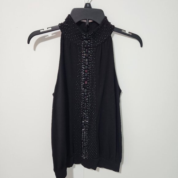 INC International Concepts Black Seguin Beaded Halter Sleeveless Top Large - Picture 1 of 8